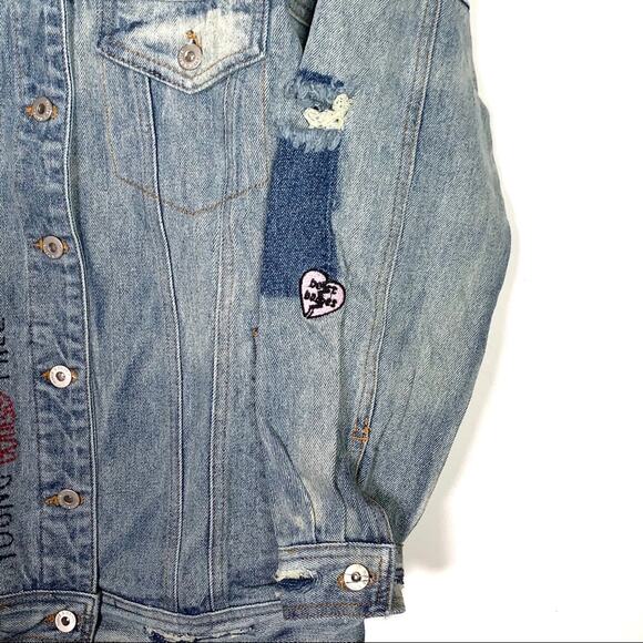 NWT Dance & Marvel distressed medium wash embellished denim jacket size small S - Picture 7 of 10